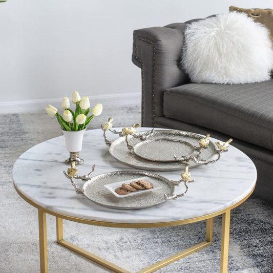 Gold Bird Branch Hammered Serving Tray