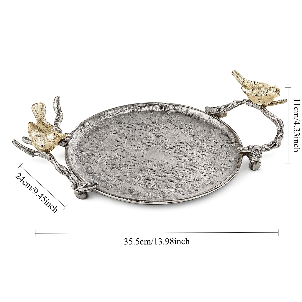 Gold Bird Branch Hammered Serving Tray
