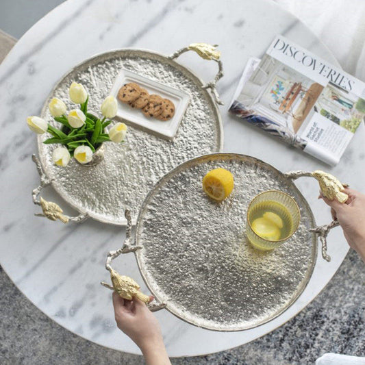 Gold Bird Branch Hammered Serving Tray