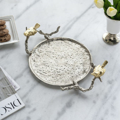 Gold Bird Branch Hammered Serving Tray