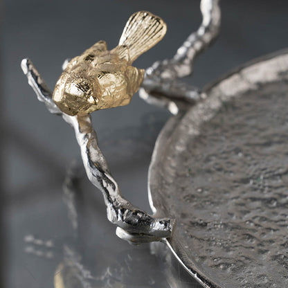 Gold Bird Branch Hammered Serving Tray