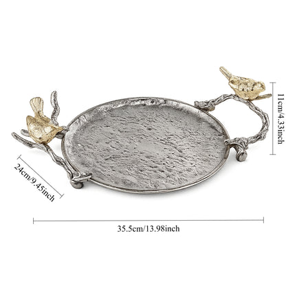 Gold Bird Branch Hammered Serving Tray